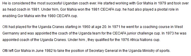 David Otti Gor Mahia coach 1981