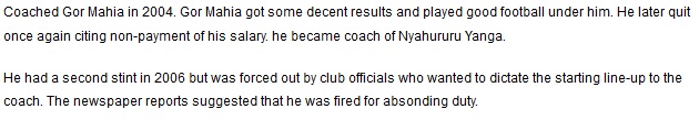 Diego Romano Gor Mahia coach 2004 and 2006