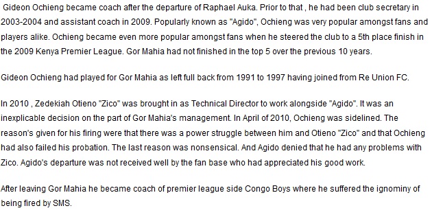 Gideon Ochieng Gor Mahia coach 2009