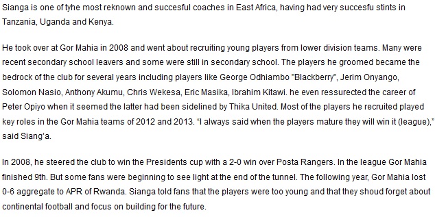 James Sianga Gor Mahia coach 2008