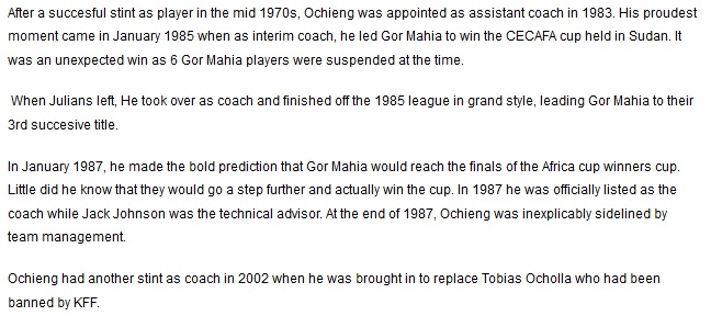Maurice Ochieng Gor Mahia coach 1985