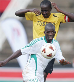 Peter Opiyo in action against Tusker